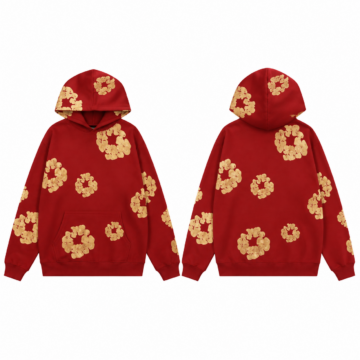 Red and Gold Floral Print Oversized Pullover Hoodie