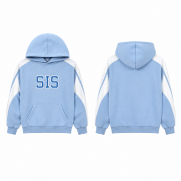 Blue and White Graphic Print Pullover Hoodie