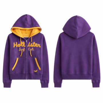 Gold and Purple Full-Zip Hoodie with Drawstring Hood