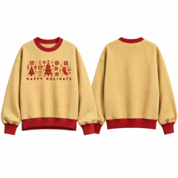 Gold and Red Oversized Crewneck Sweatshirt with Holiday Graphic