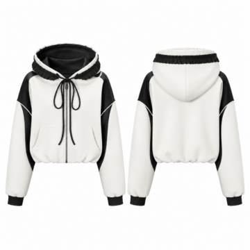White and Black Pullover Hoodie with Drawstring Hood