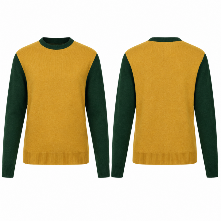 Gold and Forest Green Ribbed Knit Sweater