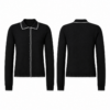 Black and Silver Knit Cardigan with Polo Collar and Contrast Trim