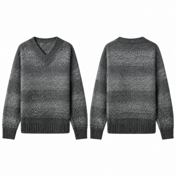 Black and Silver Oversized V-Neck Knit Sweater