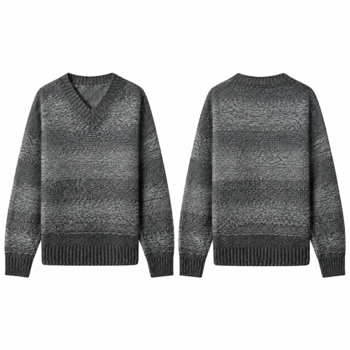 Black and Silver Oversized V-Neck Knit Sweater