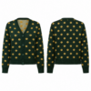 Forest Green and Gold Polka Dot V-Neck Button Cardigan