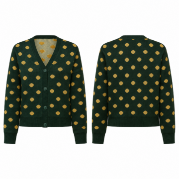 Forest Green and Gold Polka Dot V-Neck Button Cardigan