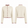 Camel Cropped Mock Neck Knit Cardigan with Contrast Buttons