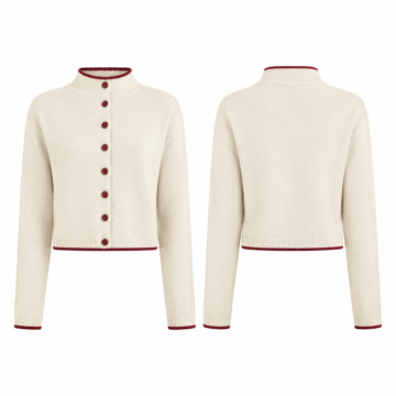 Camel Cropped Mock Neck Knit Cardigan with Contrast Buttons