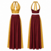 Gold and Maroon Halter Two-Piece Set with Cropped Top and Maxi Skirt