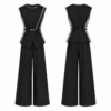 Black and Silver Sleeveless Peplum Top and Wide Leg Trousers Set