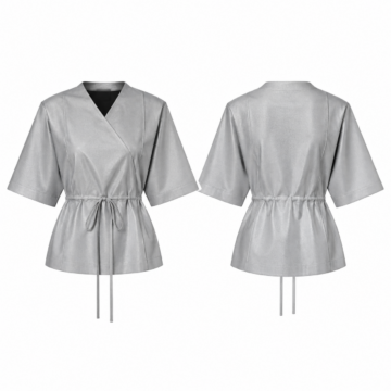 Silver and Black Wrap Top with Drawstring Waist
