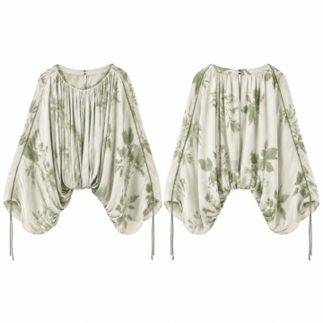 White and Green Sleeveless Mock Neck Draped Top