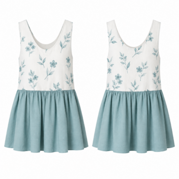 White and Teal Sleeveless Mock Neck Draped Top