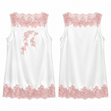White and Pink Pussy-Bow Pleated Maxi Dress