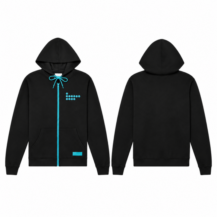 Black and Cyan Full-Zip Hooded Sweatshirt
