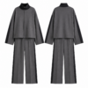 Gray and Black Funnel Neck Boxy Top and Straight Leg Trousers Set